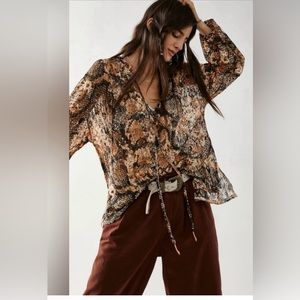 Free People Out For The Night Long Sleeve Top in Snake Combo ~Size Medium NWT